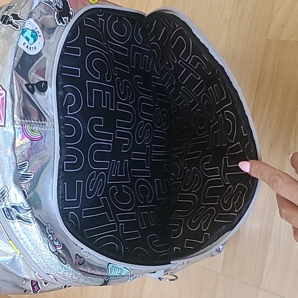 Justice Girls Backpack Bookbag Holo Sticker Silver 16"×12" - Picture 6 of 10